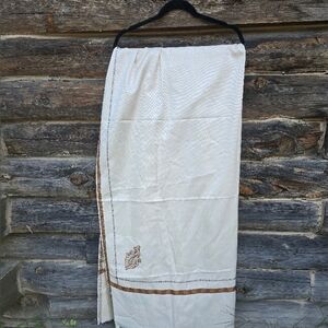 Elegant White and Brown Embroidered Pashmina